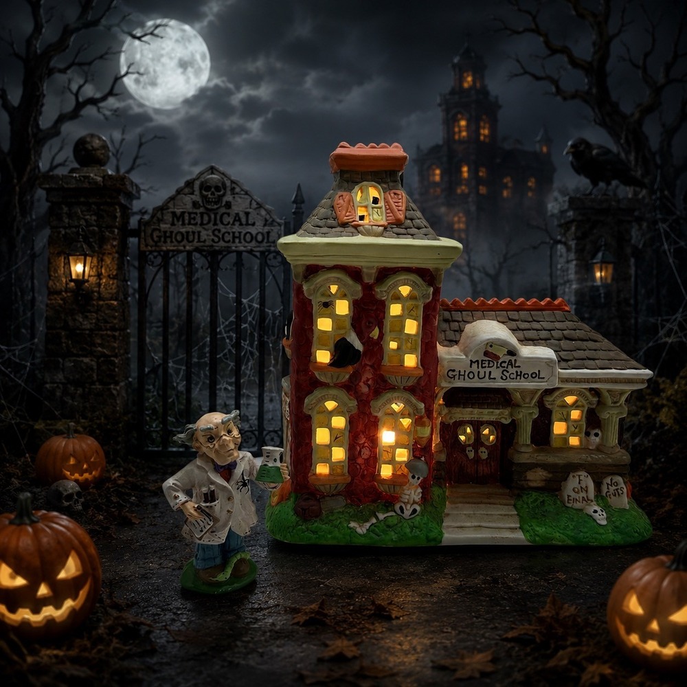Midwest Importers Creepy Hollow Medical Ghoul School Halloween Village House Box